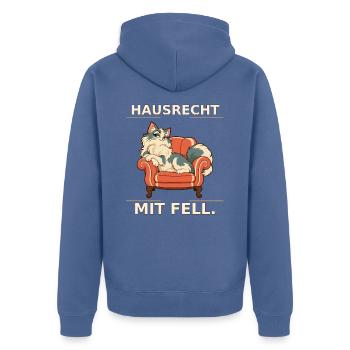 Hausrecht mit Fell Katze im Sessel - Unisex Premium Bio Zip Hoodie - Taubenblau - Hinten - Nico (187cm)
