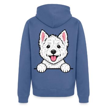 Westie West Highland White Terrier - Unisex Premium Bio Zip Hoodie - Taubenblau - Hinten - Nico (187cm)