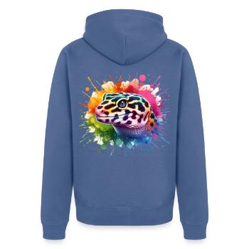 Leopardgecko Motiv - Unisex Premium Bio Zip Hoodie - Taubenblau - Hinten - Nico (187cm)