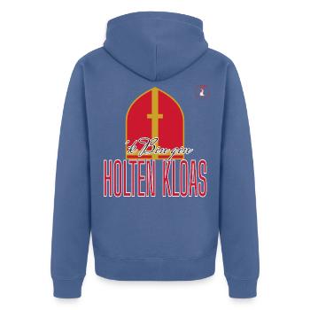 'k Bin gin Holten Kloas – Sinterklaas-Trikot - Unisex Premium Bio Zip Hoodie - Taubenblau - Hinten - Nico (187cm)