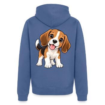 Beagle Kawaii Style – Süßer Spürhund - Unisex Premium Bio Zip Hoodie - Taubenblau - Hinten - Nico (187cm)