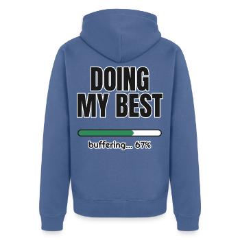 Doing My Best – Ladebalken 67 Prozent - Unisex Premium Bio Zip Hoodie - Taubenblau - Hinten - Nico (187cm)