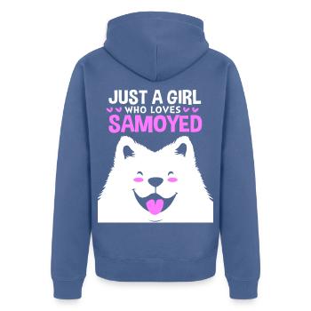 Samojede Hund Samoyed - Unisex Premium Bio Zip Hoodie - Taubenblau - Hinten - Nico (187cm)