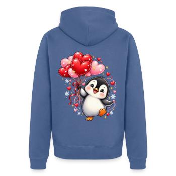 Pinguin Valentinstag Liebe Herzen Geschenk Süß - Unisex Premium Bio Zip Hoodie - Taubenblau - Hinten - Nico (187cm)