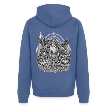  Odin mit Wölfen - Unisex Premium Bio Zip Hoodie - Taubenblau - Hinten - Nico (187cm)