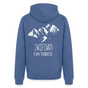 Skifahren Stubai - Unisex Premium Bio Zip Hoodie - Taubenblau - Hinten - Nico (187cm)