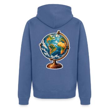 Weltkugel Retrostand - Unisex Premium Bio Zip Hoodie - Taubenblau - Hinten - Nico (187cm)