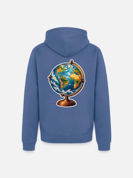 Weltkugel Retrostand - Unisex Premium Bio Zip Hoodie - Taubenblau