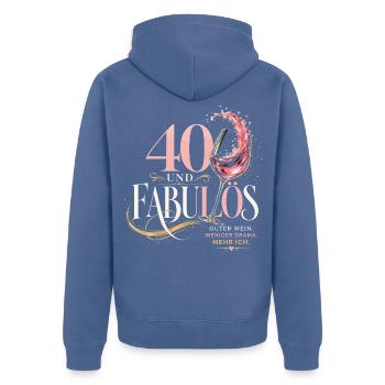 40 Geburtstag Frau Wein Geschenk Lustiger Spruch - Unisex Premium Bio Zip Hoodie - Taubenblau - Hinten - Nico (187cm)