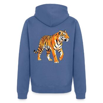 Poly Stil Tiger - Unisex Premium Bio Zip Hoodie - Taubenblau - Hinten - Nico (187cm)