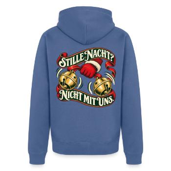 Stille Nacht nicht mit uns – Weihnachtsschellen - Unisex Premium Bio Zip Hoodie - Taubenblau - Hinten - Nico (187cm)