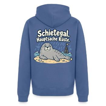 Schietegal Hauptsache Küste Fischkopp - Unisex Premium Bio Zip Hoodie - Taubenblau - Hinten - Nico (187cm)
