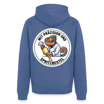 Präzision Spritzbeutel Chamäleon Konditor - Unisex Premium Bio Zip Hoodie - Taubenblau - Hinten - Nico (187cm)