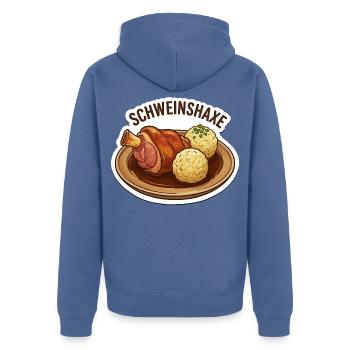 Schweinshaxe Plate Sticker Optik  - Unisex Premium Bio Zip Hoodie - Taubenblau - Hinten - Nico (187cm)