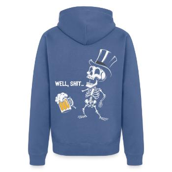 Well Shit Skeleton Lost Beer Halloween - Unisex Premium Bio Zip Hoodie - Taubenblau - Hinten - Nico (187cm)
