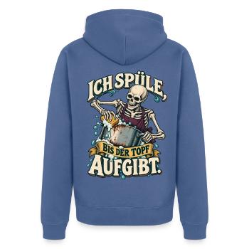 Skelett beim Abwasch – Der Topf gibt auf - Unisex Premium Bio Zip Hoodie - Taubenblau - Hinten - Nico (187cm)
