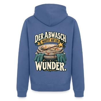 Abwasch wartet auf ein Wunder – Küchenhumor - Unisex Premium Bio Zip Hoodie - Taubenblau - Hinten - Nico (187cm)