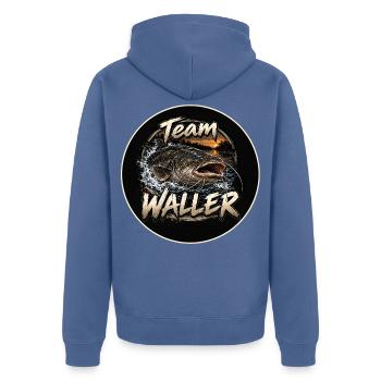 Team Waller - Unisex Premium Bio Zip Hoodie - Taubenblau - Hinten - Nico (187cm)
