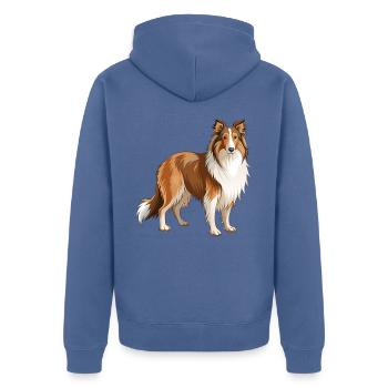 Collie Dog steht - Unisex Premium Bio Zip Hoodie - Taubenblau - Hinten - Nico (187cm)