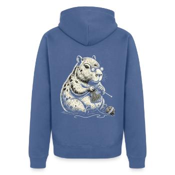 Capybara aus Vintage-Garn - Unisex Premium Bio Zip Hoodie - Taubenblau - Hinten - Nico (187cm)
