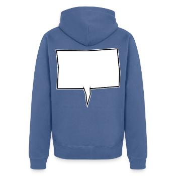 Eckige Sprechblase in Weiß - Unisex Premium Bio Zip Hoodie - Taubenblau - Hinten - Nico (187cm)