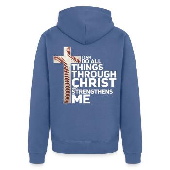Baselball kann ich alles durchlaufen - Unisex Premium Bio Zip Hoodie - Taubenblau - Hinten - Nico (187cm)