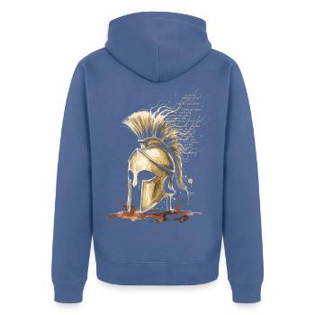 Korinthischer Helm Tintenkunst Altgriechischer Krieger - Unisex Premium Bio Zip Hoodie - Taubenblau - Hinten - Nico (187cm)