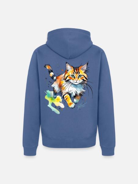 springende  Katze im wasserfarbenlook - Unisex Premium Bio Zip Hoodie - Taubenblau