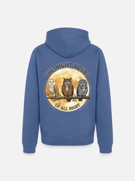 Drei Eulen unter dem Vollmond - Unisex Premium Bio Zip Hoodie - Taubenblau