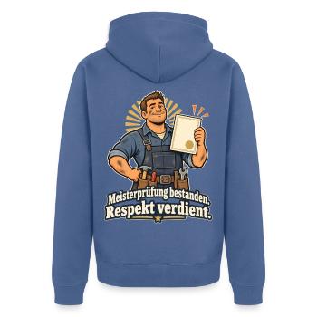 Meisterprüfung Bestanden Handwerksmeister Geschenk - Unisex Premium Bio Zip Hoodie - Taubenblau - Hinten - Nico (187cm)