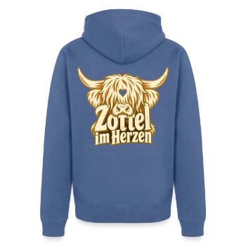 Hochlandrind Fan Geschenk Bauernhof Landleben - Unisex Premium Bio Zip Hoodie - Taubenblau - Hinten - Nico (187cm)