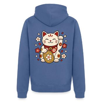 Winkekatze Maneki Neko Sakura Japan Vektor Shirt - Unisex Premium Bio Zip Hoodie - Taubenblau - Hinten - Nico (187cm)