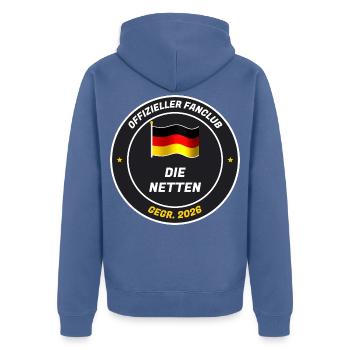 Offizieller Fanclub der Netten - gegr. 2026 - Unisex Premium Bio Zip Hoodie - Taubenblau - Hinten - Nico (187cm)