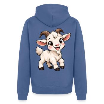 Ziege Kawaii Style – Süßes Bauernhoftier - Unisex Premium Bio Zip Hoodie - Taubenblau - Hinten - Nico (187cm)