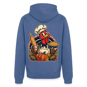Thanksgiving Truthahn Bäcker mit Kürbis-Pie - Unisex Premium Bio Zip Hoodie - Taubenblau - Hinten - Nico (187cm)
