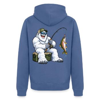 Fröhlicher Yeti beim Angeln – Lustiges Outdoor Mot - Unisex Premium Bio Zip Hoodie - Taubenblau - Hinten - Nico (187cm)