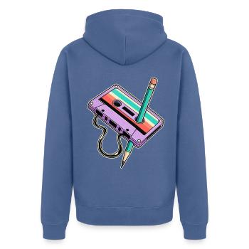 Retro-Kassette mit Stift-Duo - Unisex Premium Bio Zip Hoodie - Taubenblau - Hinten - Nico (187cm)