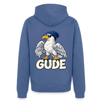 Adler im Streetstyle Beanie Sonnenbrille - Unisex Premium Bio Zip Hoodie - Taubenblau - Hinten - Nico (187cm)