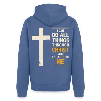 Ich kann alles durch Christus tun, der - Unisex Premium Bio Zip Hoodie - Taubenblau - Hinten - Nico (187cm)