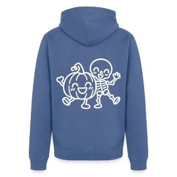 Halloween Freundschaft – Skelett und Kürbis - Unisex Premium Bio Zip Hoodie - Taubenblau - Hinten - Nico (187cm)