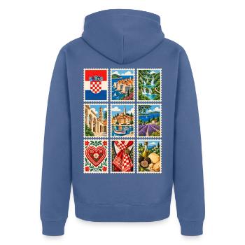 Kroatien Briefmarken - Unisex Premium Bio Zip Hoodie - Taubenblau - Hinten - Nico (187cm)