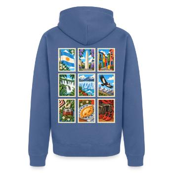 Argentinien Briefmarken - Unisex Premium Bio Zip Hoodie - Taubenblau - Hinten - Nico (187cm)