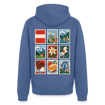 Österreich Briefmarken - Unisex Premium Bio Zip Hoodie - Taubenblau - Hinten - Nico (187cm)