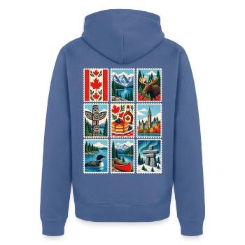 Kanada Briefmarken - Unisex Premium Bio Zip Hoodie - Taubenblau - Hinten - Nico (187cm)