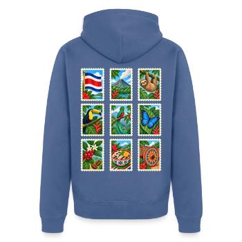 Costa Rica Briefmarken - Unisex Premium Bio Zip Hoodie - Taubenblau - Hinten - Nico (187cm)