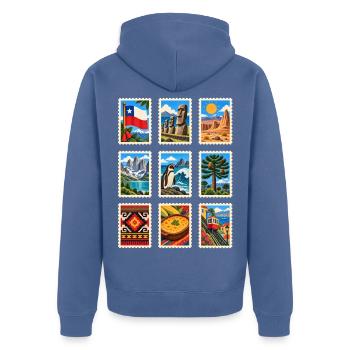 Chile Briefmarken - Unisex Premium Bio Zip Hoodie - Taubenblau - Hinten - Nico (187cm)