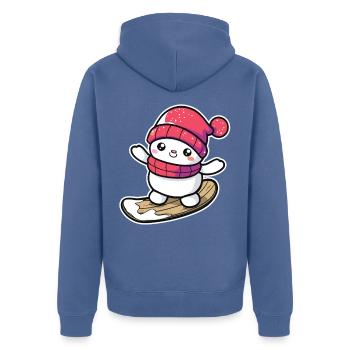 Cartoon Snowboard Schneemann - Unisex Premium Bio Zip Hoodie - Taubenblau - Hinten - Nico (187cm)