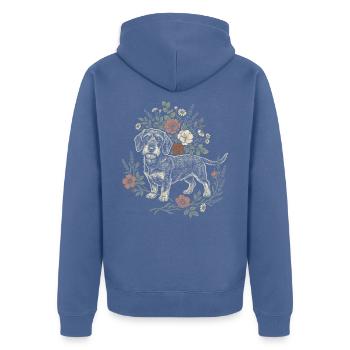 Dackel Welpe Blumenkranz Hundeliebe Porträt - Unisex Premium Bio Zip Hoodie - Taubenblau - Hinten - Nico (187cm)