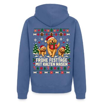 Weihnachtshunde mit kalten Nasen - Unisex Premium Bio Zip Hoodie - Taubenblau - Hinten - Nico (187cm)