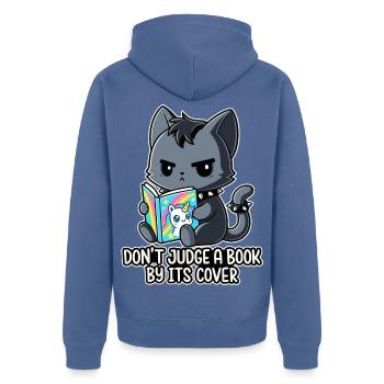 Goth-Katze liest - Unisex Premium Bio Zip Hoodie - Taubenblau - Hinten - Nico (187cm)